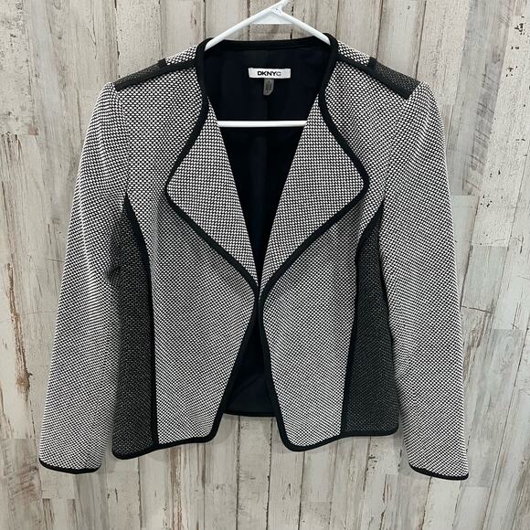 DKNYC Black White Textured Open Blazer Career Professional - Picture 1 of 7